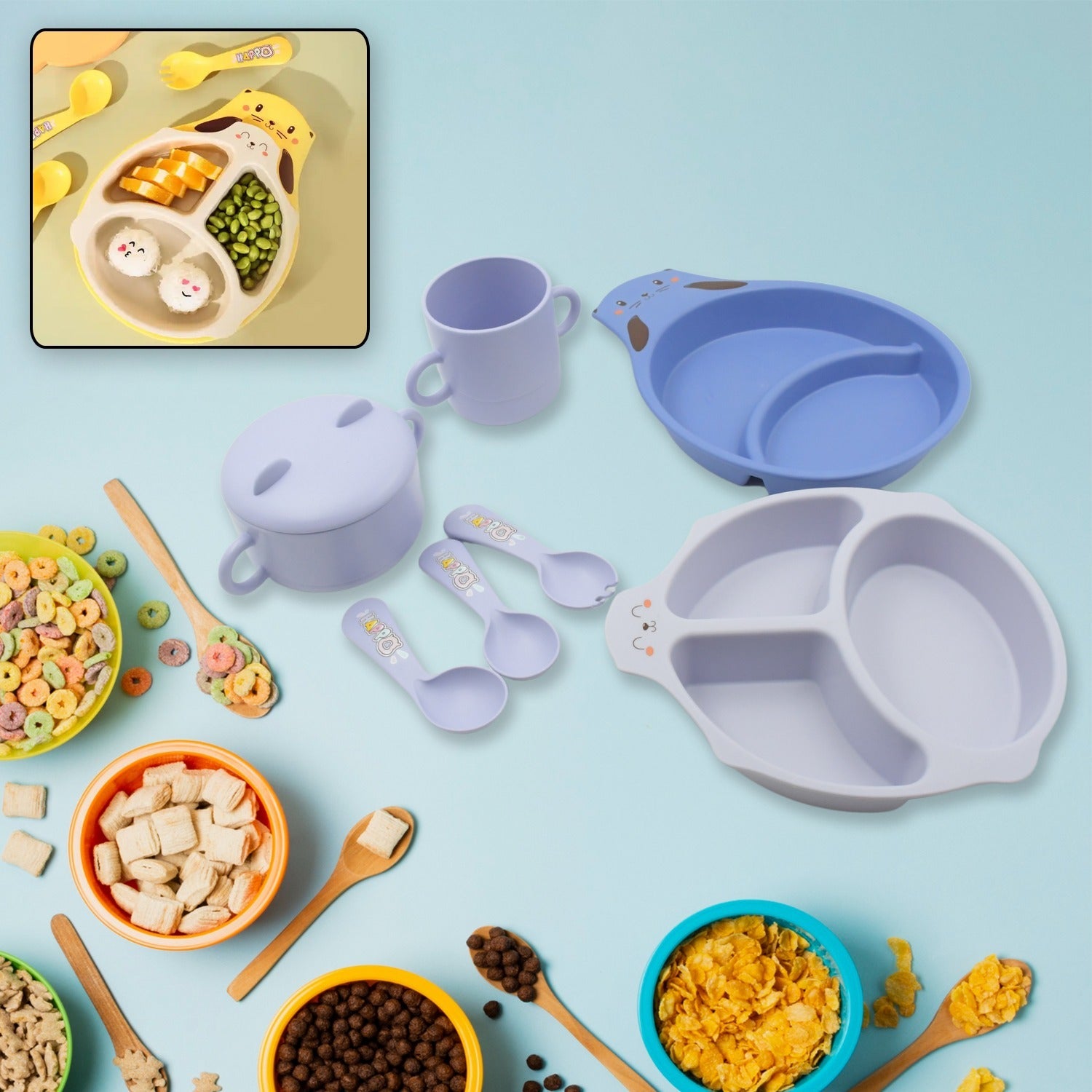 Baby Feeding Set for Kids and Toddlers,Children Children Dinnerware Set - Bamboo Fibre Feeding Set for Kids, Cartoon Design Plate, Cup, Spoon, Fork and Chopsticks, Tableware Cutlery for Kids Microwave & Dishwasher Safe (7 Pcs Set) Baby Feeding Set for Kids and Toddlers,Children Children Dinnerware Set - Bamboo Fibre Feeding Set for Kids, Cartoon Design Plate, Cup, Spoon, Fork and Chopsticks, Tableware Cutlery for Kids Microwave & Dishwasher Safe (7 Pcs Set)